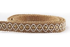 Hedonghexi Gimp Braid Trim, 0.59 Inch / 10 Yards Fabric Trim，Gold Silver Fabric Trim，Upholstery Trim for Sewing Polyester Hand DIY Crafts Costume Home Decorative