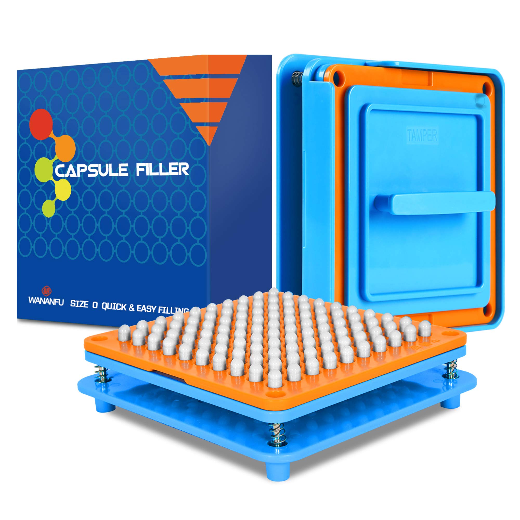 WANANFU Capsule Filling Machine for Size 0 Empty Capsules Vegetarian or Gelatin, Detailed Instructions and Spoon Included