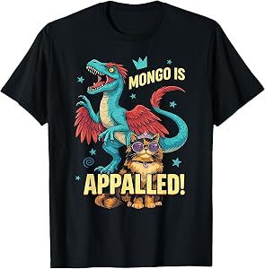Trendy Mongo is Appalled Princess Cat Riding Dinosaur Kids T-Shirt