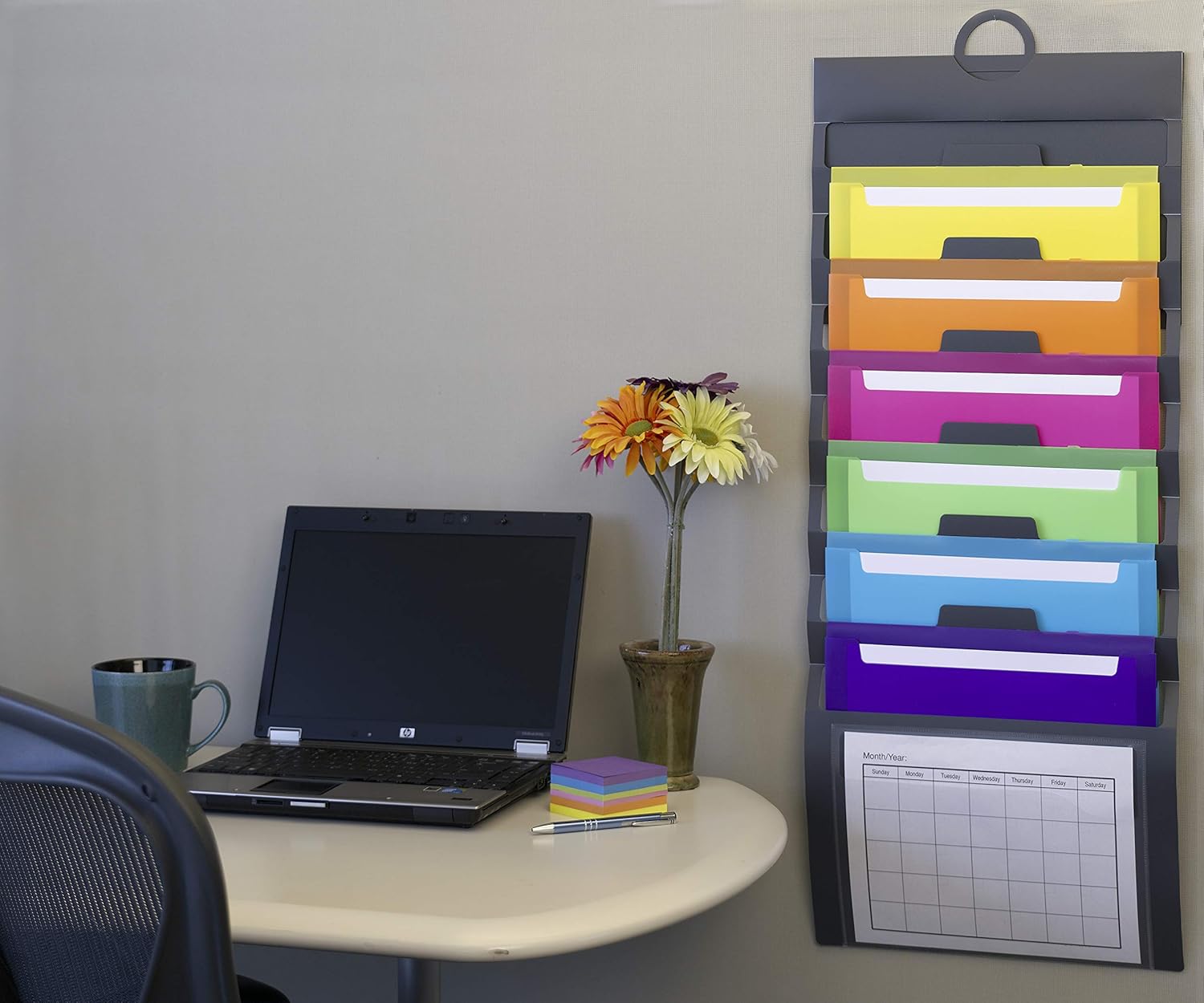 Smead Cascading Wall Organizer, 6 Pockets, Letter Size, Gray/Bright (92060) : Office Products