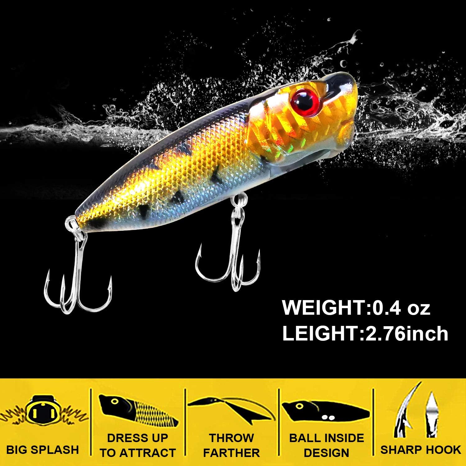 10PCS Topwater Fishing Lures Bass, SundayPro Poppers Fishing Lure Baits, Fishing Crankbait Lures, 3D Eyes Lifelike Swimbaits for Freshwater Saltwater Perch Trout (5PCS Popper +5PCS Crankbaits) : Sports & Outdoors