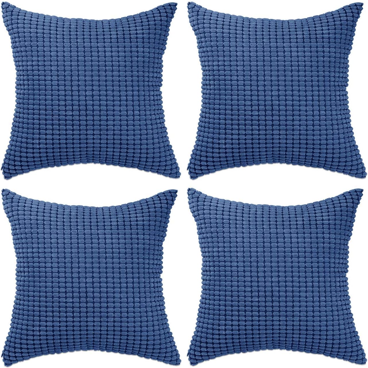 Set of 4,Decorative Classic Blue Throw Pillow Covers 20" x 20" (No Insert),Solid Cozy Corduroy Corn Accent Square Pillow Case Sham,Soft Velvet Large Cushion Cover with Hidden Zipper for Couch/Sofa/Bed