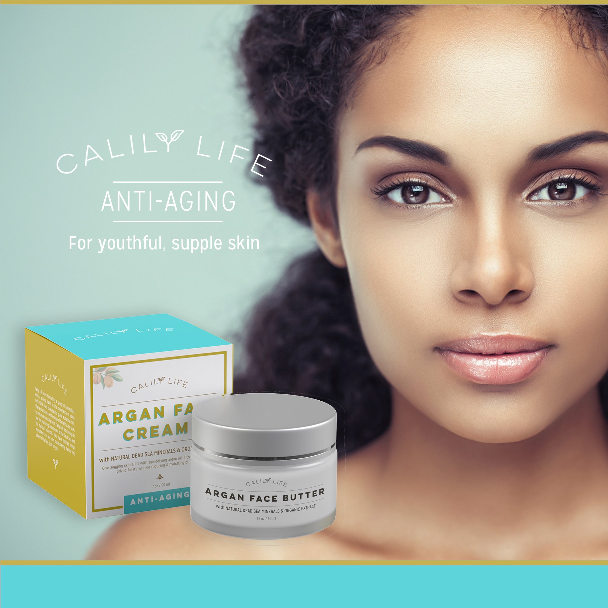 Calily Life Organic Argan Face Cream with Dead Sea Minerals, 1. 7 Oz. – Restores, Smooths, Moisturizes and Regenerates - Powerful Hydration - Combats Wrinkles and Aging - [ENHANCED]