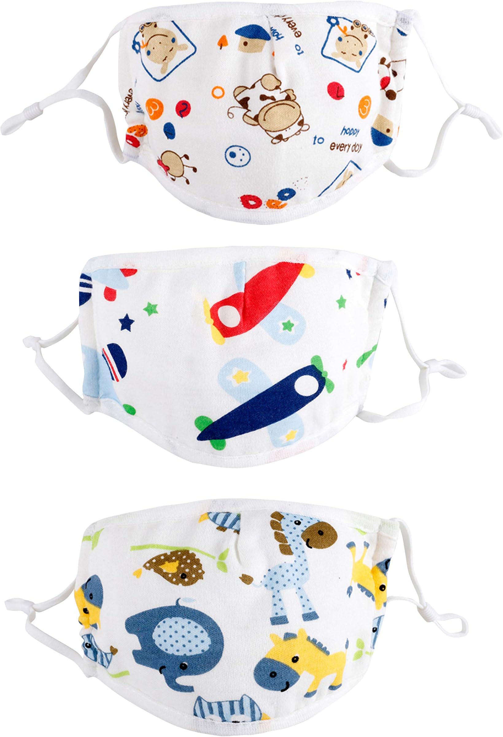 3Pcs Cotton Kids Anti-Dust Reusable Cartoon Face Mouth Protection Cover (Small, Color#2)