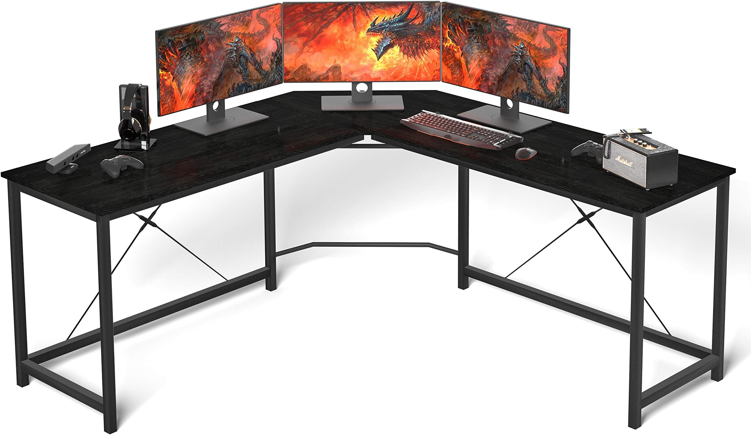 L Shaped Desk Home Office Desk Large Desk Panel. Coleshome Computer Desk Sturdy Computer Table Writing Desk Workstation, Black