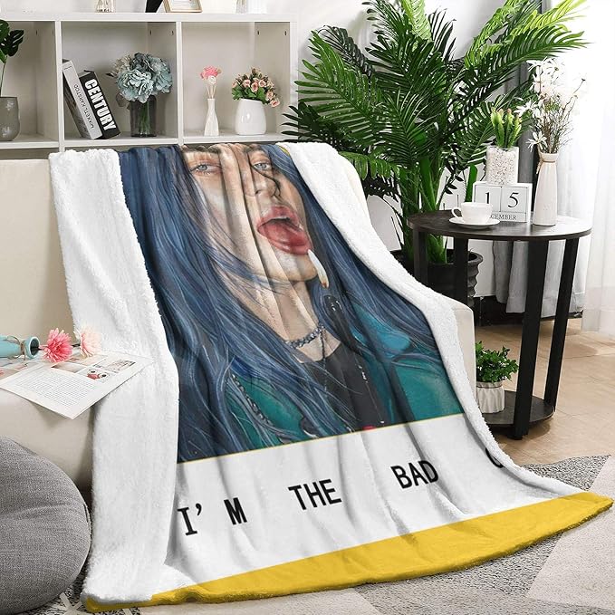 Heart Wolf BillieEilishBadGuy Blankets Flannel Fleece