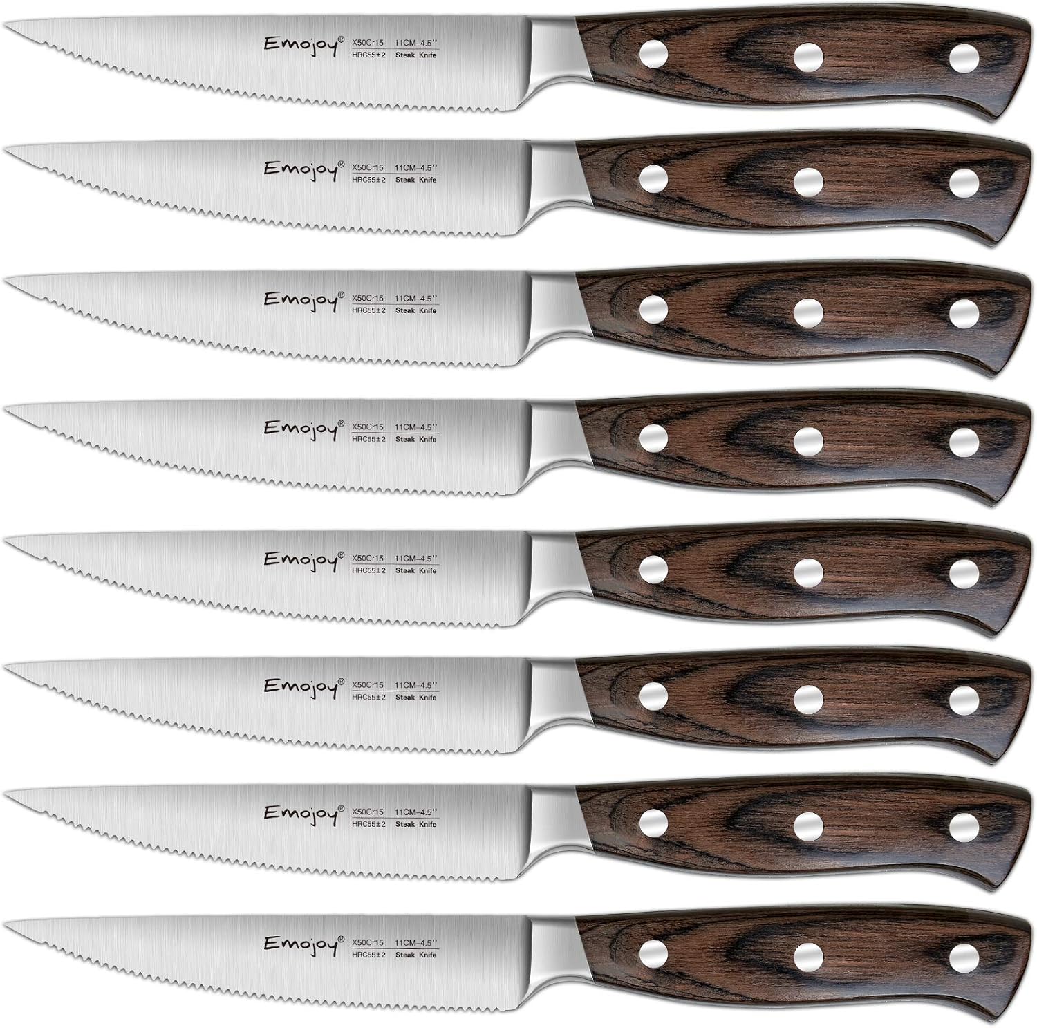Steak Knife Set, Steak Knives with Wooden Handle, Emojoy Steak Knife Set, Steak Knives Set of 8, Serrated Steak Knife with Gift Box: Kitchen & Dining