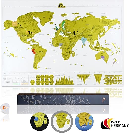 Amazy Carte Du Monde à Gratter Xxl Poster Souvenir De Voyages Pour Les Globetrotters Blanc 88 X 52 Cm