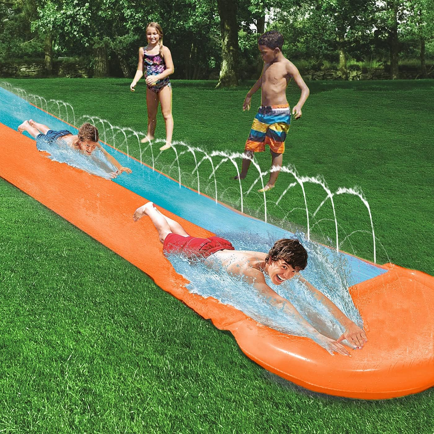 Vizor Taopleker Water Slip and Slide for Kids Adults, Backyard Giant Waterslide Racing Lanes and Splash Pool Games, Outdoor Blow Up Water Slides: Toys & Games