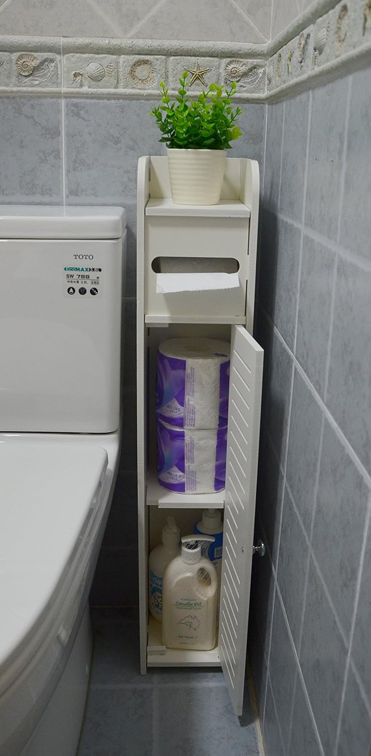 AOJEZOR Small Bathroom Storage Corner Floor Cabinet with Doors and Shelves, Thin Toilet Vanity Cabinet, Narrow Bath Sink Organizer, Towel Storage Shelf for Paper Holder, White: Home & Kitchen