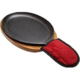 Fajita Plate Set - Pre-seasoned Cast Iron Fajita Pan with Wooden Tray and Hot Mitt by Old Mountain