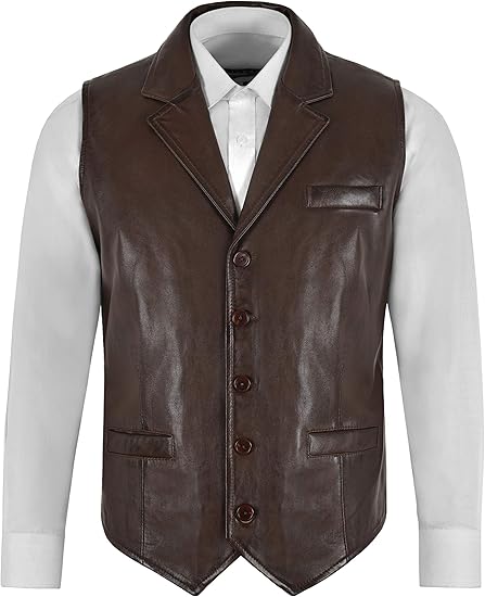 Amazon Andyメンズレザーベストブラウンパーティーファッションリアルレザーカラーチョッキ1349 ベスト 通販