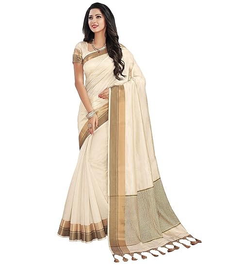 Womens Bhagalpuri Cotton & Art Silk Saree With Blouse Piece (RKRGRSP1257_F_Off White)