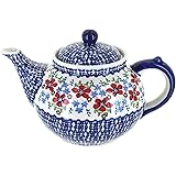 Blue Rose Polish Pottery Red Poppy Teapot