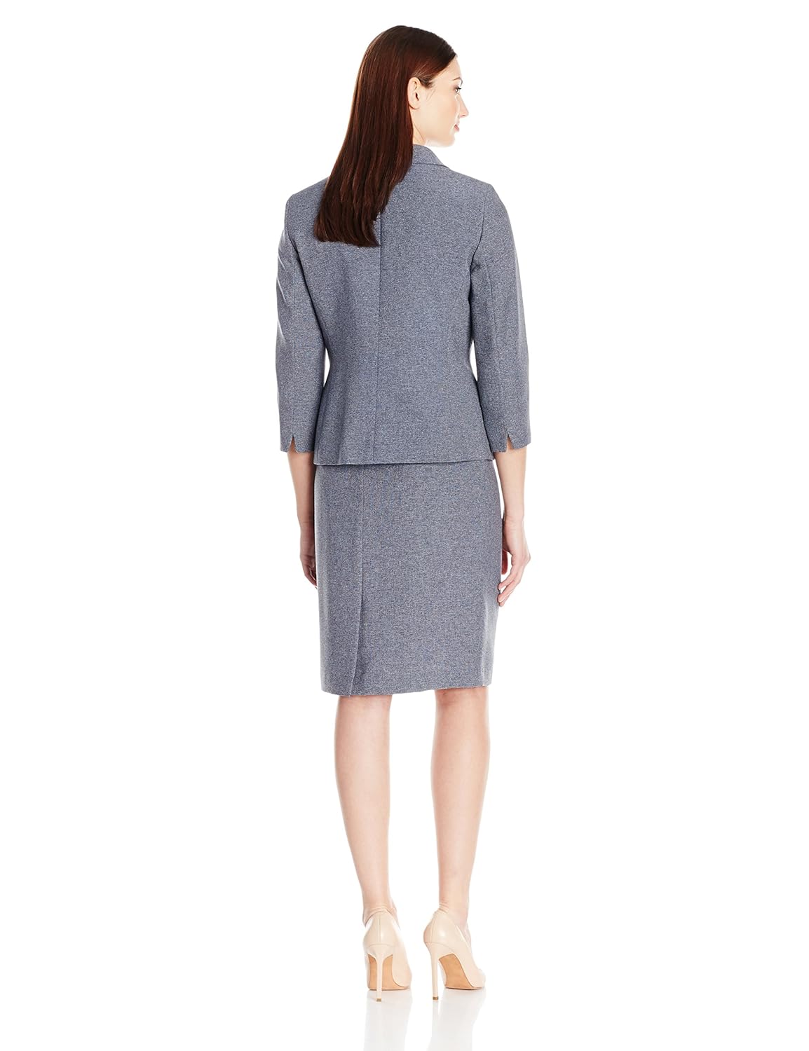 le suit women's 3 button melange jacket skirt suit