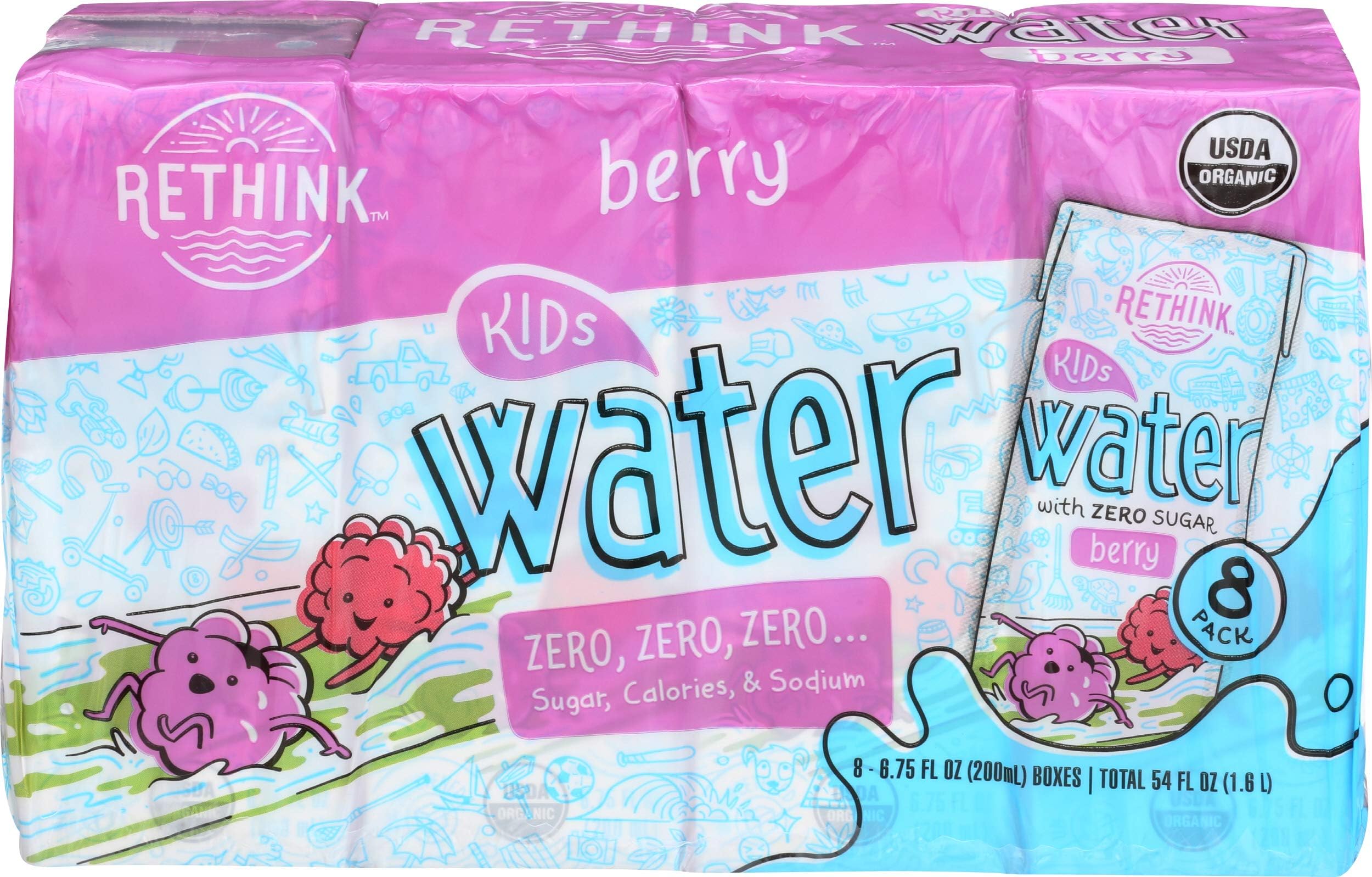 Rethink, Kids Water Berry Organic 8 Count, 6.75 Fl Oz