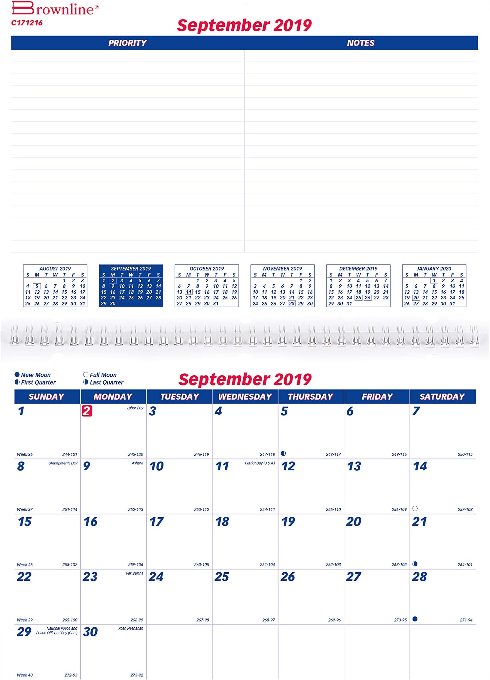 Brownline 2020 Monthly Wall Calendar, 16 Months (Sept 2019-Dec 2020), 11 x 8 Inches (C171216-20)