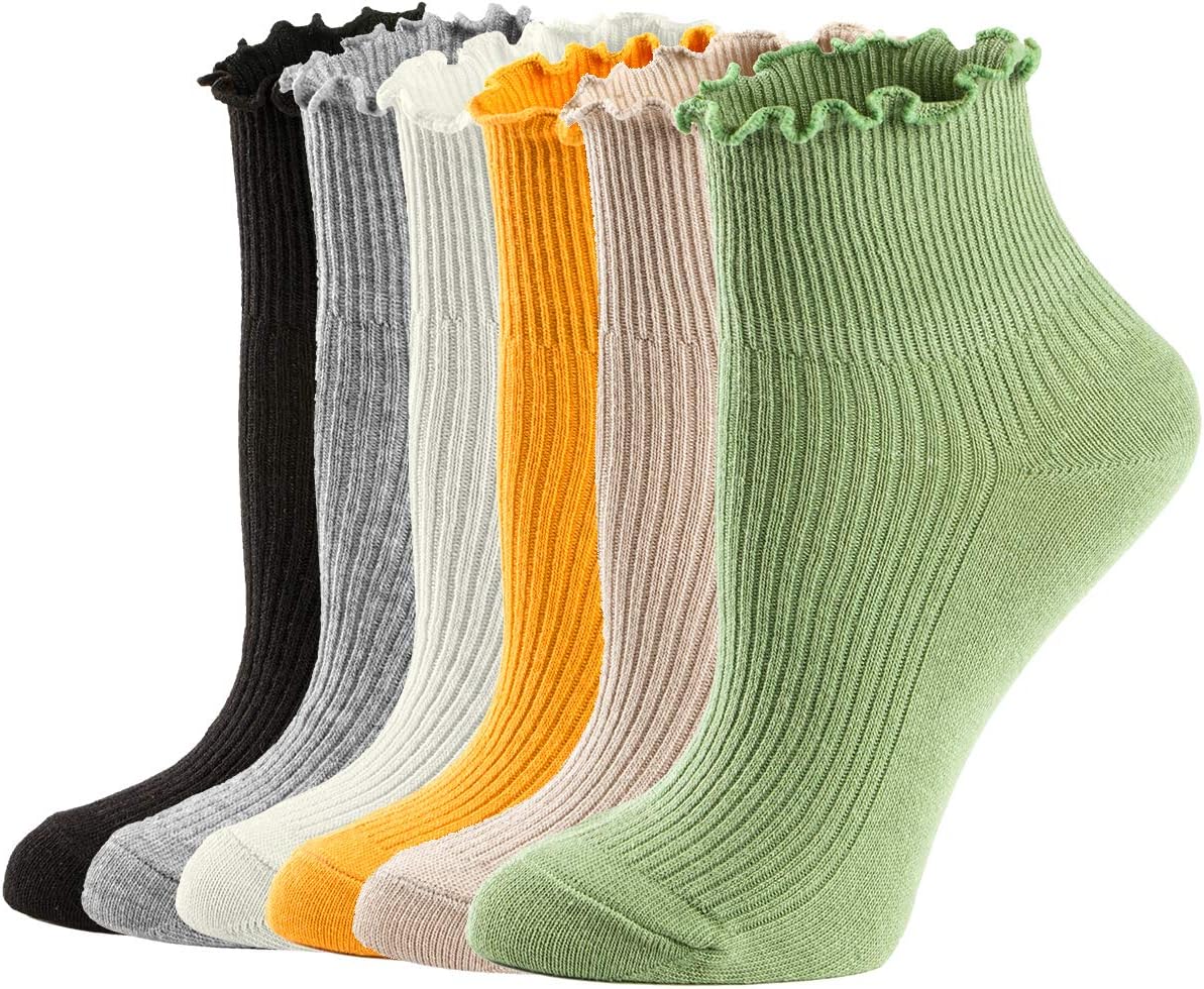 Womens Socks, Ankle Casual Socks Lace Ruffle Low Cut Knit Cotton Socks For Women 6 Pack