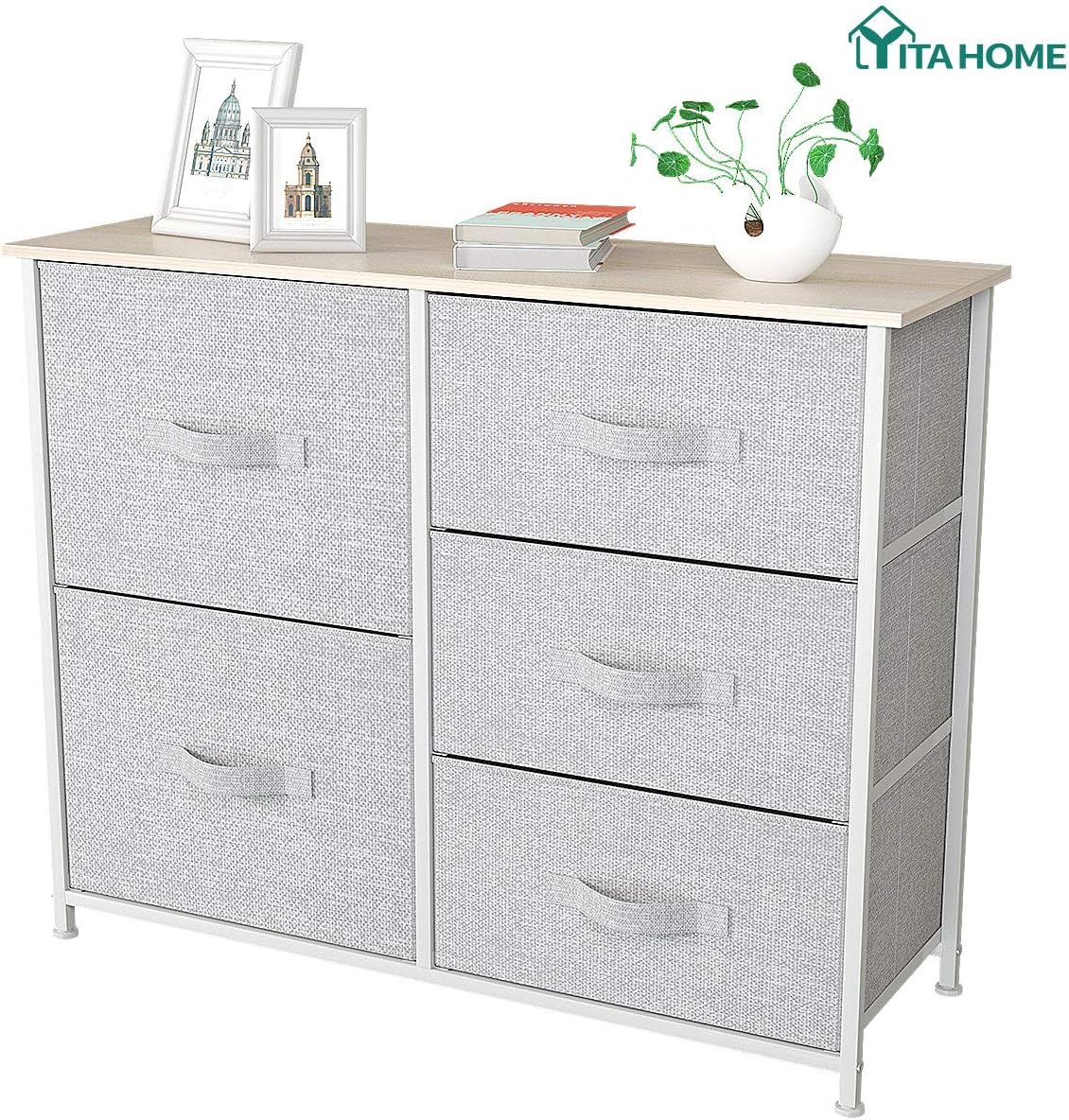 YITAHOME Dresser with 5 Drawers - Fabric Storage Tower, Organizer Unit for Bedroom, Living Room, Hallway, Closets & Nursery - Sturdy Steel Frame, Wooden Top & Easy Pull Fabric Bins: Home Improvement