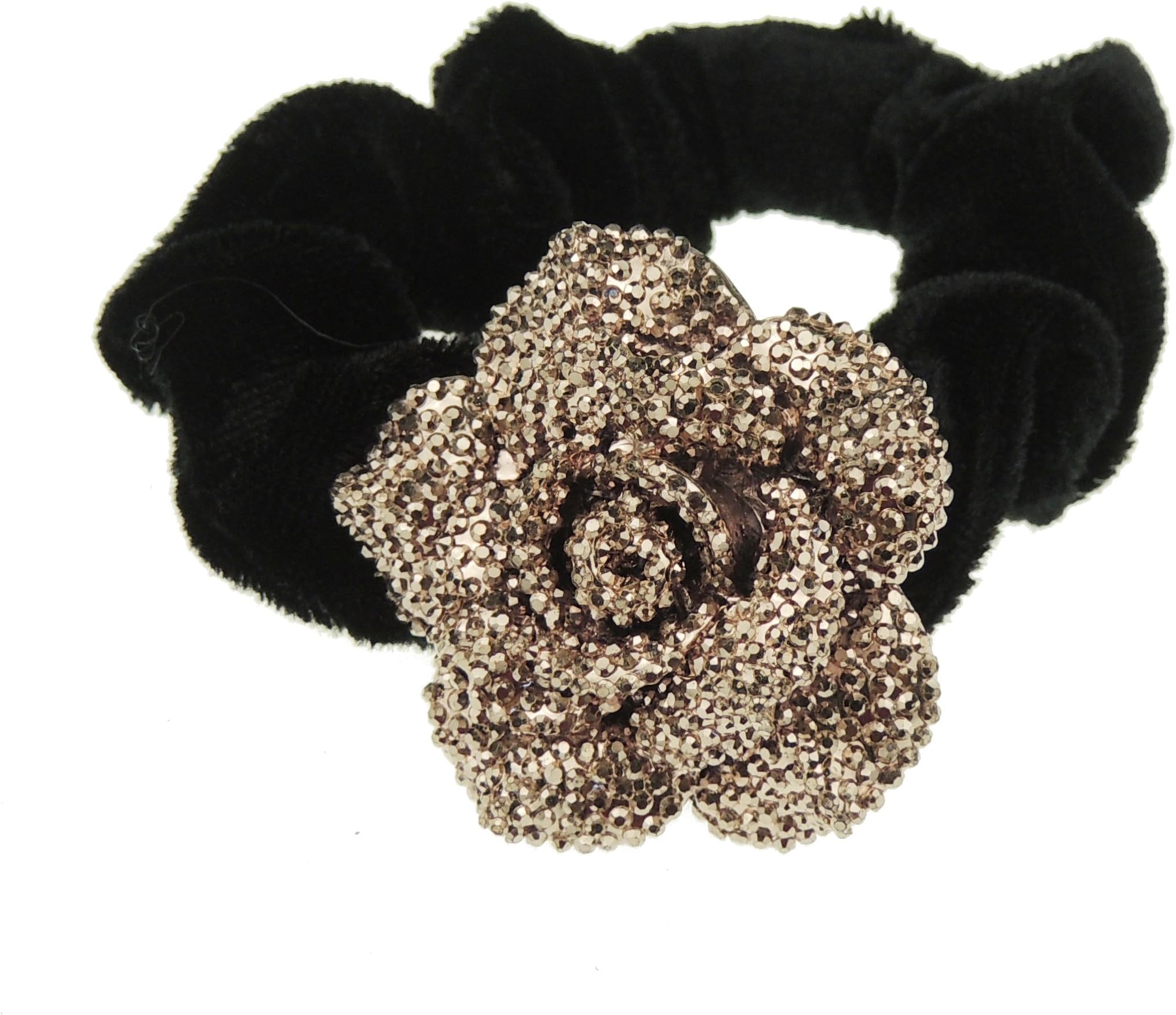 Glamour Girlz Girls Women Evening Sparkly Diamante Rose Velvet Hair Scrunchie Elastic Bobble Tie Gold