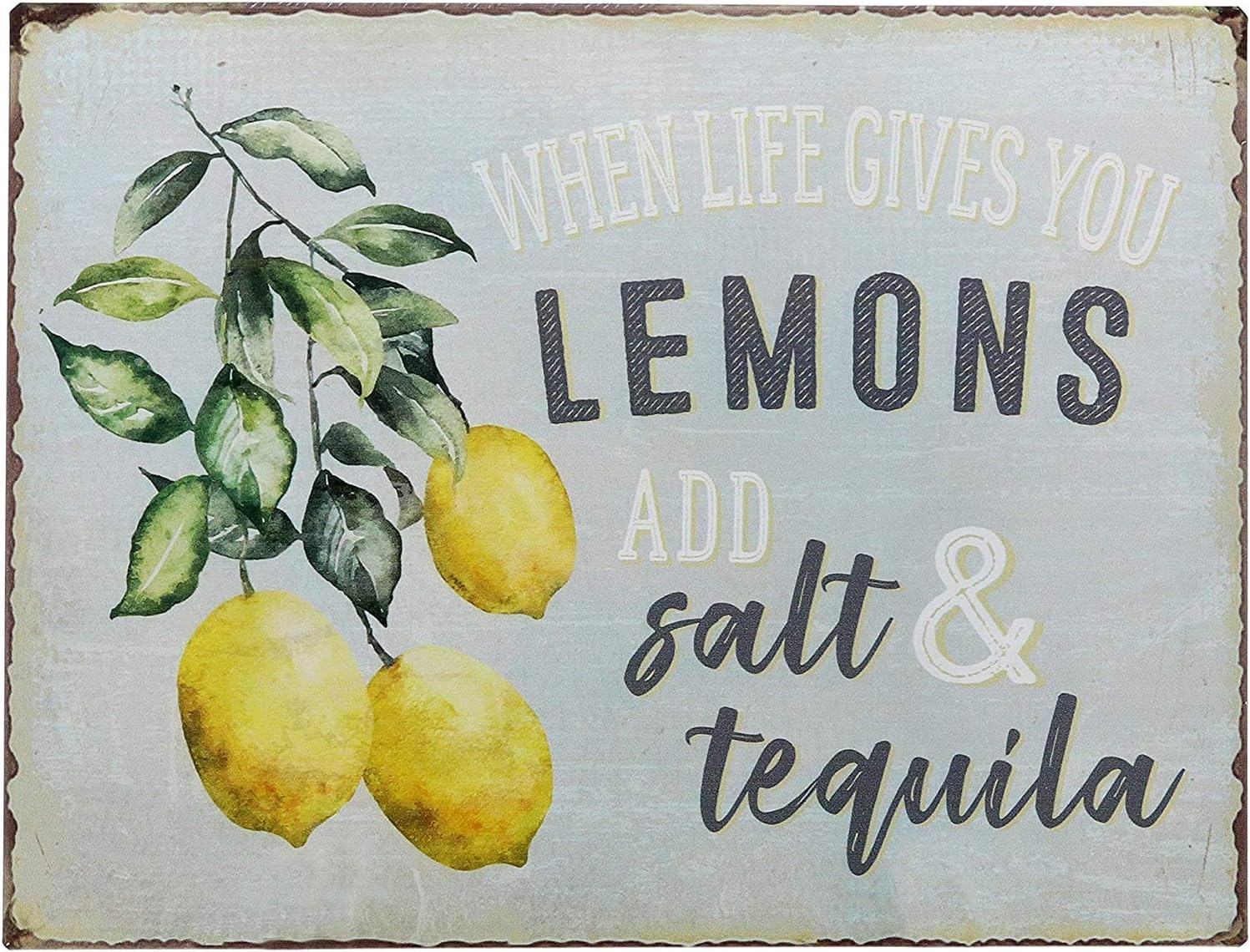 ‘When Life Gives You Lemons Add Salt & Tequila’ Funny Retro Vintage Tin Bar Sign,Retro Wall Decor Vintage Tin Signs 12" X 8" Inches