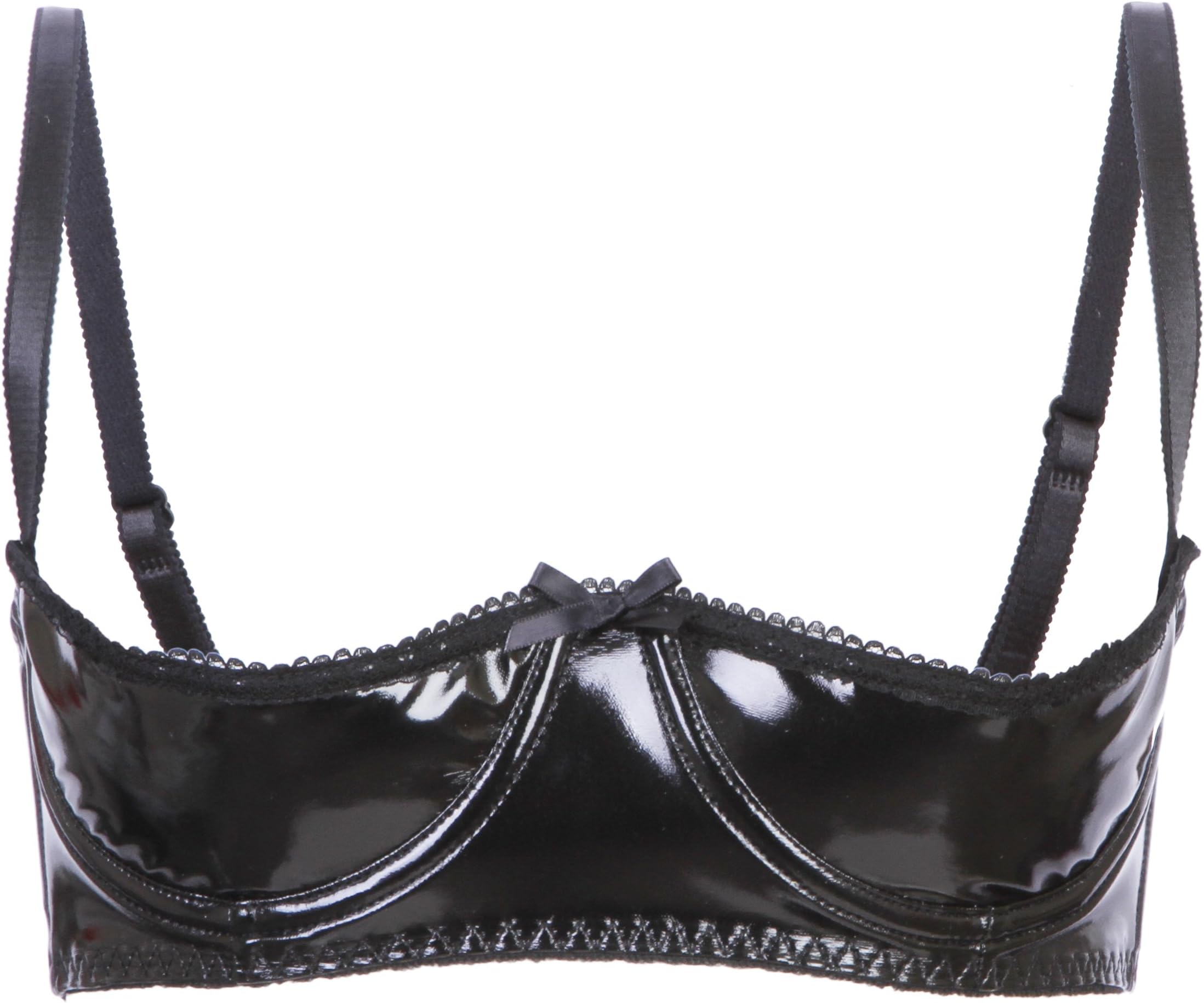 So Sexy Lingerie Shiny Stretch Black Vinyl Shelf Bra Quarter Cup Exposed Nipples Balconette Chopper