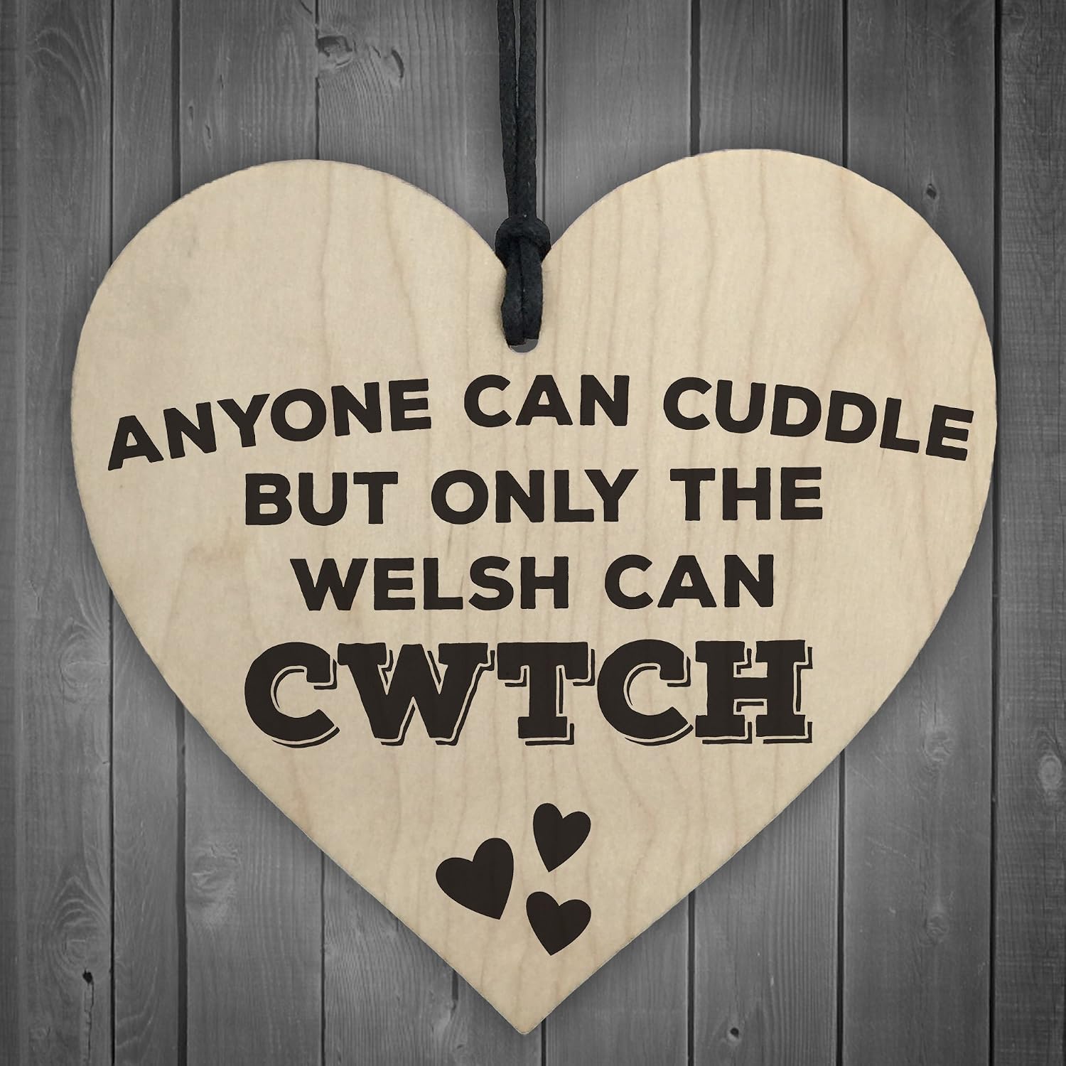 Red Ocean Only The Welsh Can CWTCH Novelty Wooden Hanging Heart Plaque Wales Hug Gift Sign, Multicolor, 10 x 10 cm
