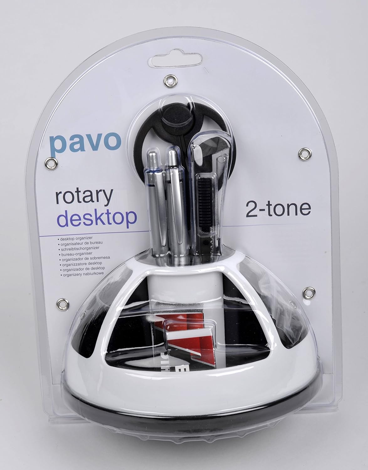 PAVO Premium Rotating Desk Organiser Kit with Stationery Set - White/Black - Image 4