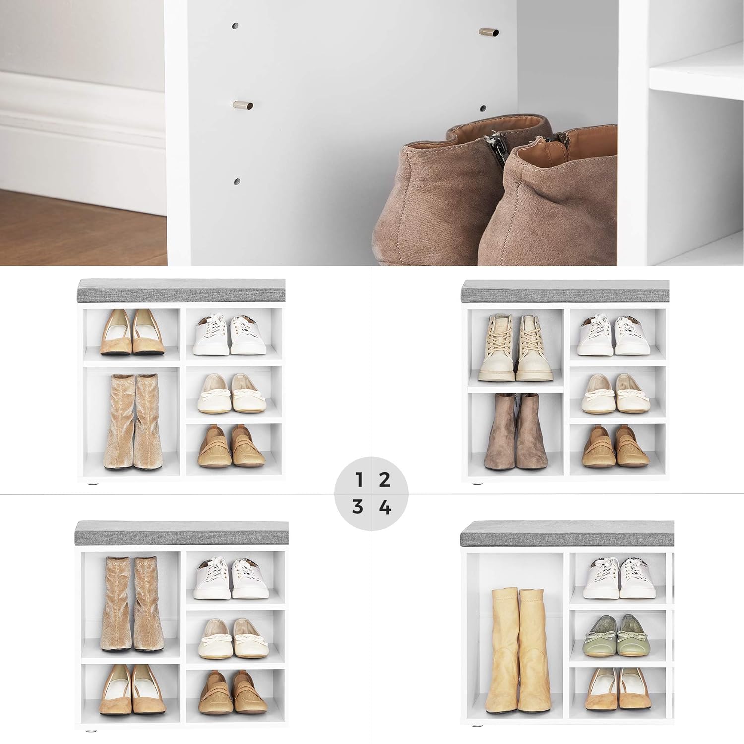 VASAGLE Cubbie Shoe Cabinet Storage Bench with Cushion, Adjustable Shelves, Holds up to 440lb, White ULHS10WT: Kitchen & Dining