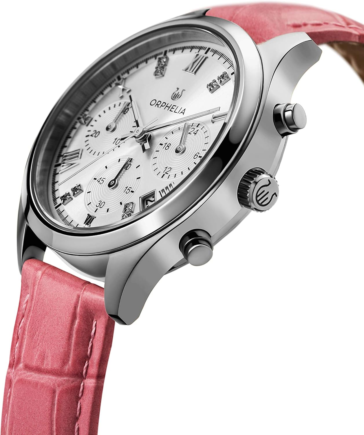 Orphelia Womens Quartz Watch, Chronograph Display and Leather Strap OR31801, Pink - Image 3