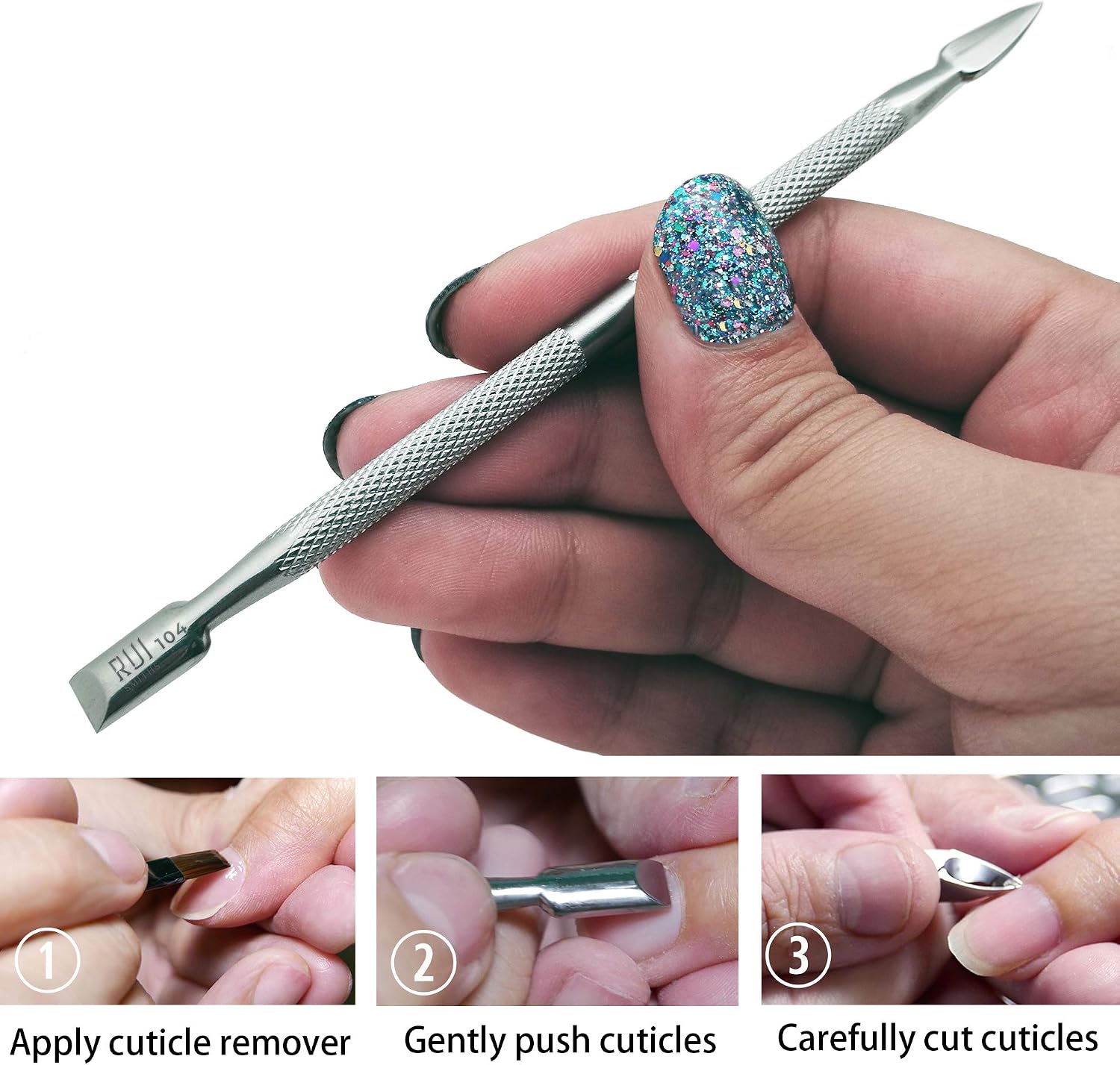 Rui Smiths Professional Double Ended Hypoallergenic Stainless Steel Metal Pusher (Cuticle Pusher) - Style No. 104 - Image 5