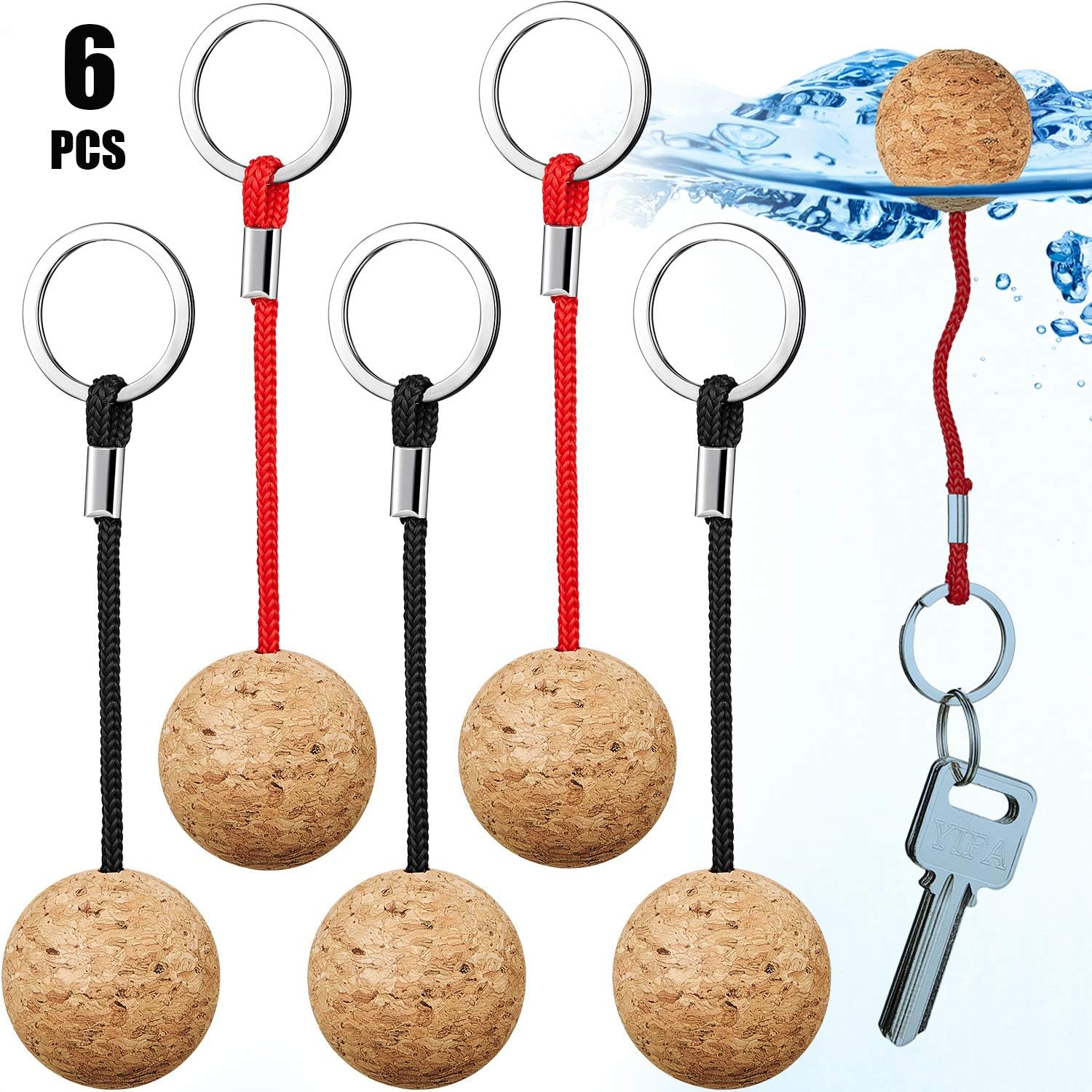 2 Colors Hicarer 6 Pieces Floating Cork Keyrings 35 mm Wooden Ball