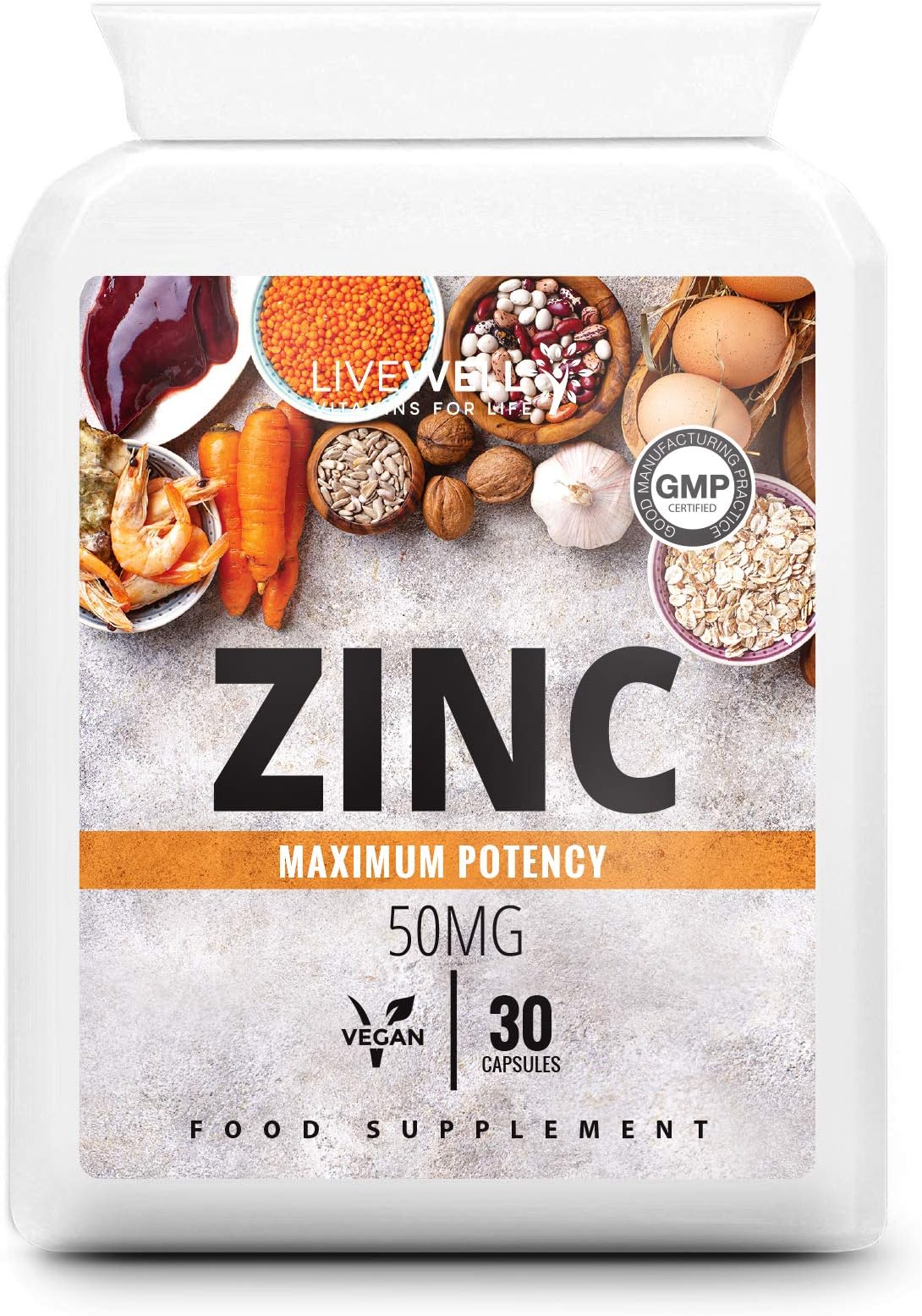 Zinc Capsules 50mg | 30 Easy to Swallow, Vegan, Zinc Gluconate Capsules | Made in The UK (30 Capsules)