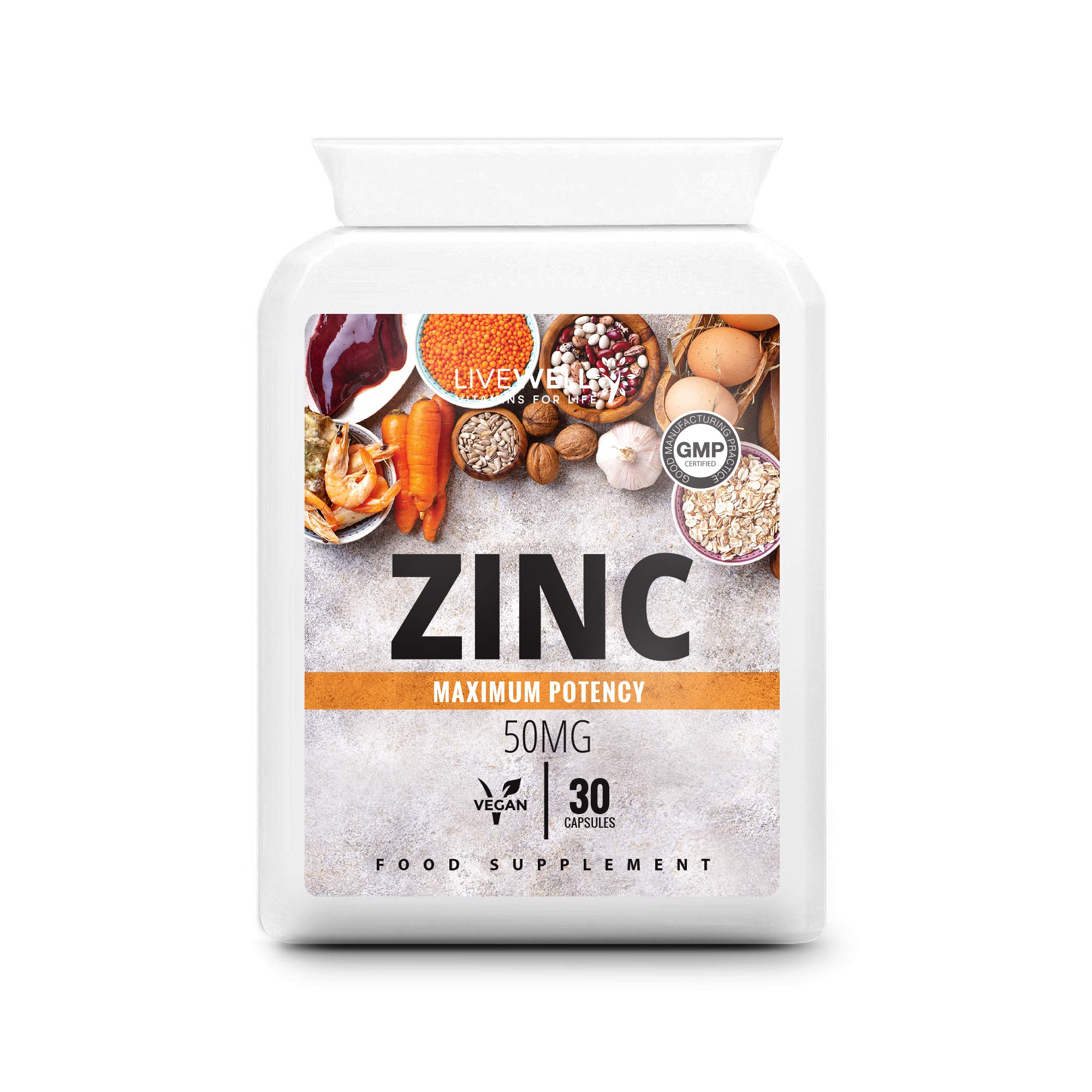 Zinc Capsules 50mg | 30 Easy to Swallow, Vegan, Zinc Gluconate Capsules | Made in The UK (30 Capsules)