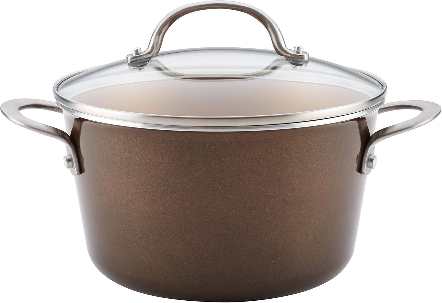 Ayesha Curry Home Collection Nonstick Sauce Pan/Saucepan with Lid, 4.5 Quart, Brown