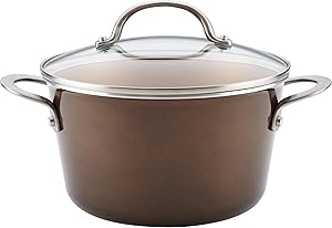Ayesha Curry Home Collection Nonstick Sauce Pan/Saucepan with Lid, 4.5 Quart, Brown