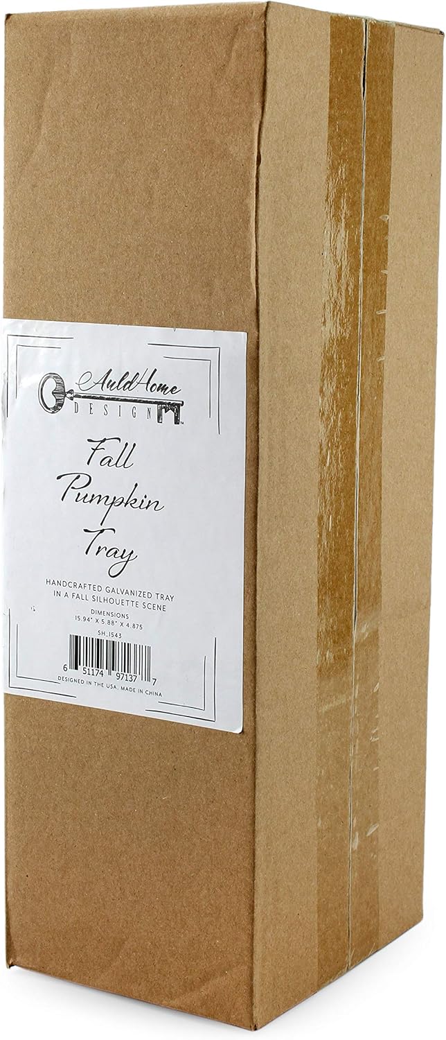 AuldHome Fall Decor Galvanized Tray, Field of Pumpkins Silhouette Farmhouse Decor Metal Tray 14 x 4 x 5 Inches: Home & Kitchen