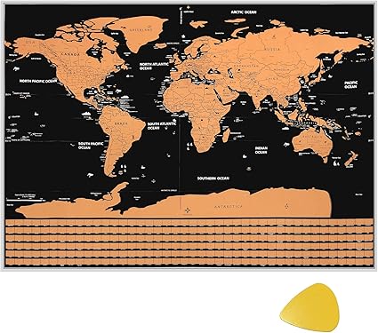 Justech Mapa Mundi Rascar 82 x 59cm Rasguño del Mapa Educativo del Mundo Mapa Mundial de