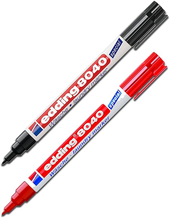 Edding Wäschemarker 8040 (Kombi-Set: 1 × Schwarz + 1 × Rot)