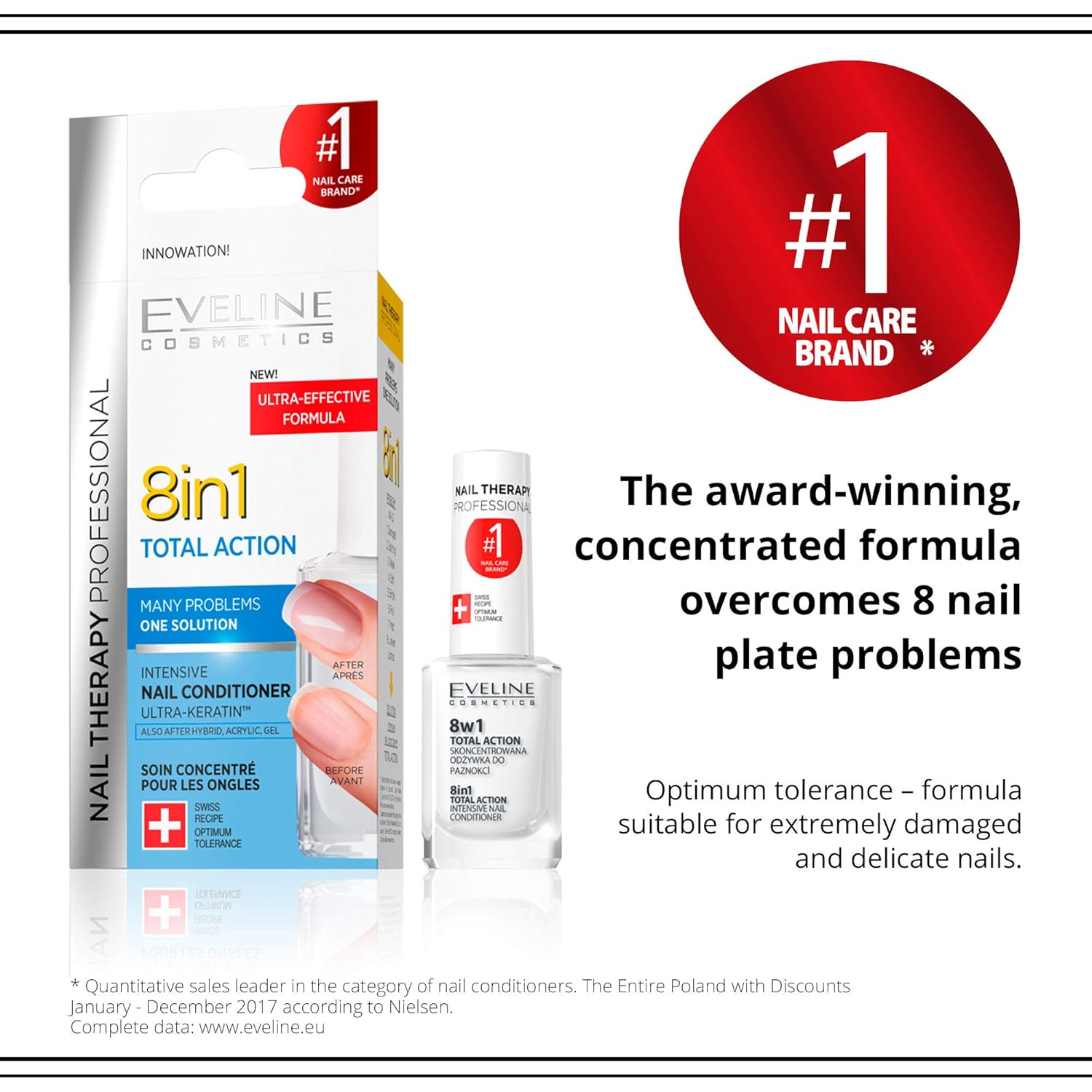 Eveline Cosmetics Total Action 8 In 1 Intensive Nail Treatment and Conditioner : Eveline Cosmetics Nail Treatment : Beauty