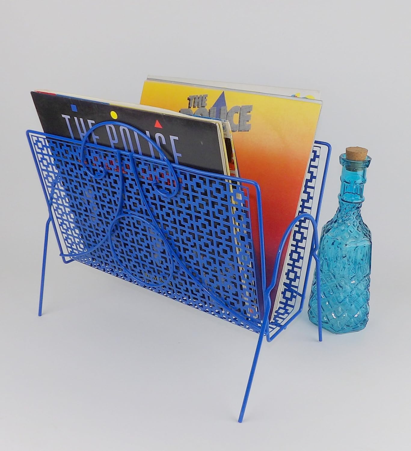 Album Rack Magazine Holder Mid Century Modern Blue Handmade