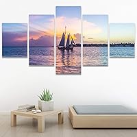 SIGNWIN 5 Panel Canvas Wall Art Modern Art Boat Expressive Multicolor Nautical Photography Transportation for Home Decorations Ready to Hang - 60