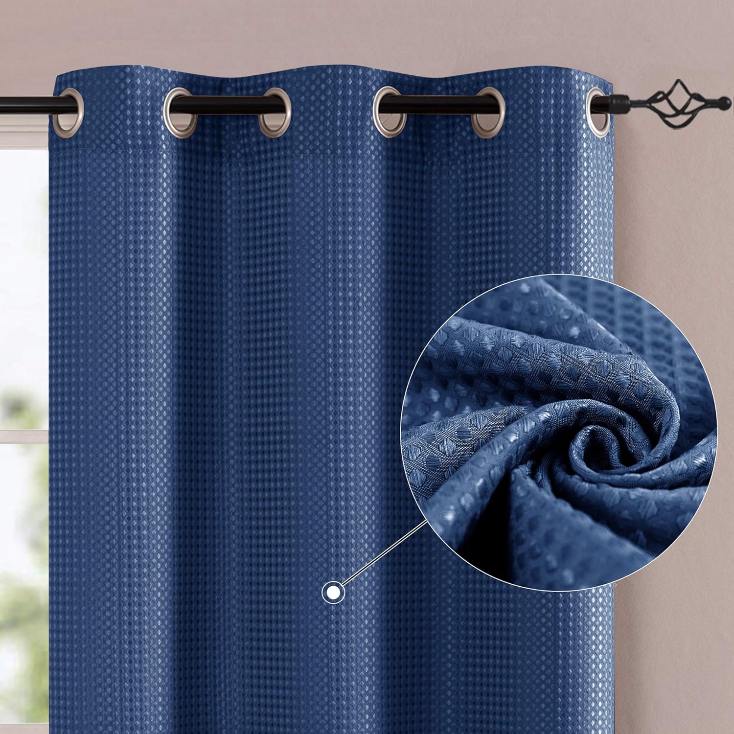 Amazon Com Jinchan Room Darkening Curtain Panels For Living Room 84 Inch Length Privacy Waffle Weave Textured Window Treatment Set Grommet Top Navy Blue 2 Panels Home Kitchen