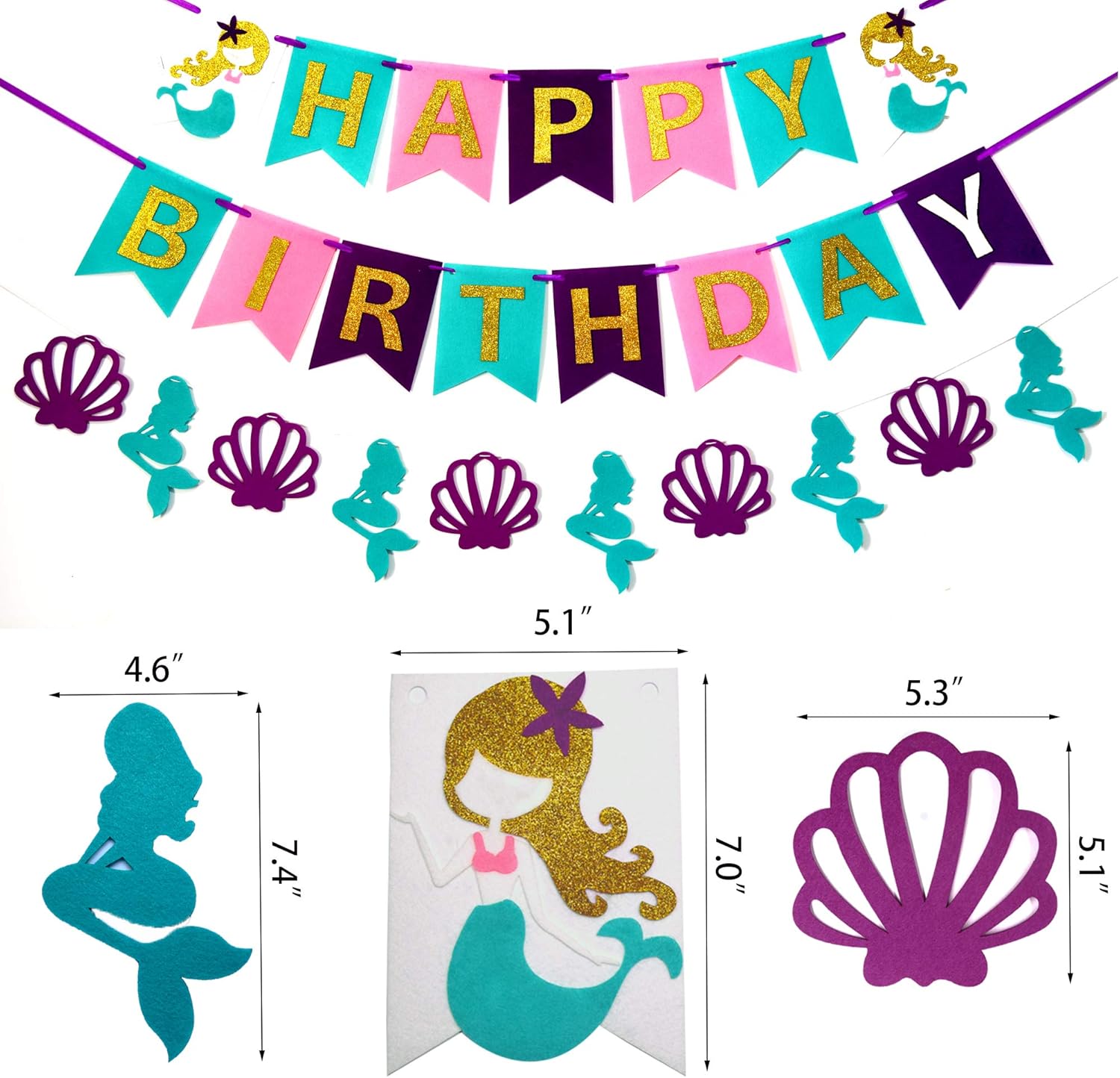 THAWAY Mermaid Party Supplies Birthday Decorations , Happy Birthday Banners , Pom Poms Flowers, Hanging Swirl, Balloons for Girl's Birthday Party and Baby Shower Party Decorations: Toys & Games