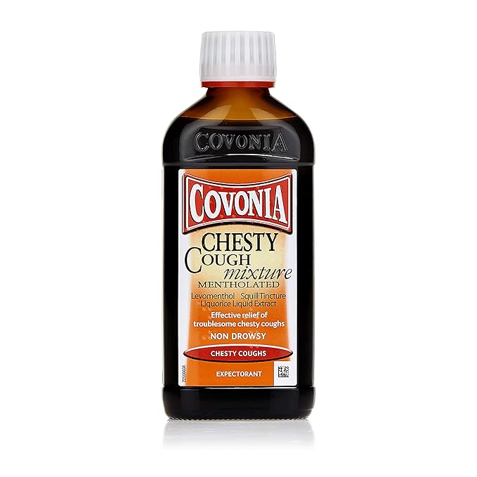 Covonia Chesty Cough Mixture Syrup Mentholated, Sore Throat Relief, Non