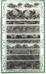 Ocean Waves Borders Clear Stamps Set (4"x7) Chinese Japan Vintage Retro Style