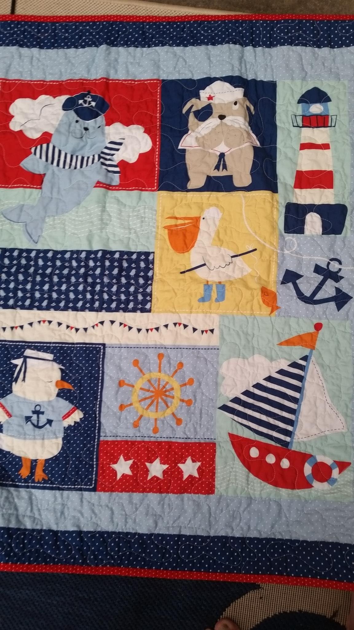 Nautical Crib, Sailboat Crib, Lighthouse Crib, Boy Crib Bedding,Beach Theme Crib, Boat Crib Theme Ocean Crib Quilt, Bulldog Crib Quilt, Sailboat, Gender Neutral, Sailor, Anchor Crib Quilt, Ships