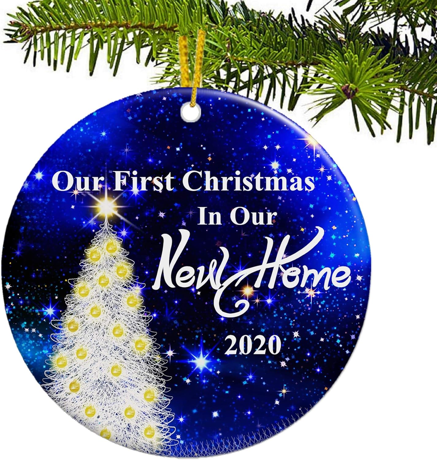 JUPPE First Christmas in Our New Home 2020 Ornament Blue Sky & Gold Xmas Tree Decoration Romantic Couples Gift (Blue-2)