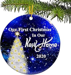 JUPPE First Christmas in Our New Home 2020 Ornament Blue Sky & Gold Xmas Tree Decoration Romantic Couples Gift (Blue-2)