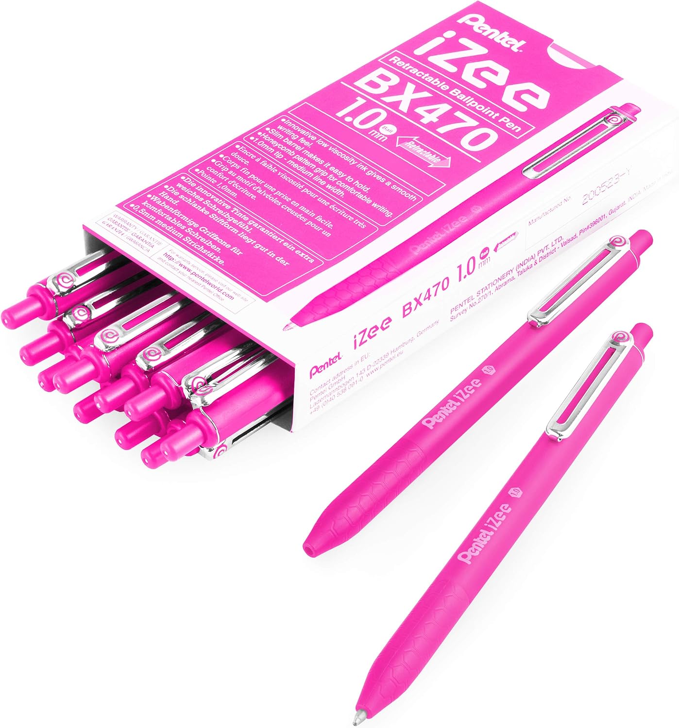 Pentel iZee BX470 Retractable Ballpoint Pen - 1.0mm - Pink - Pack of 14